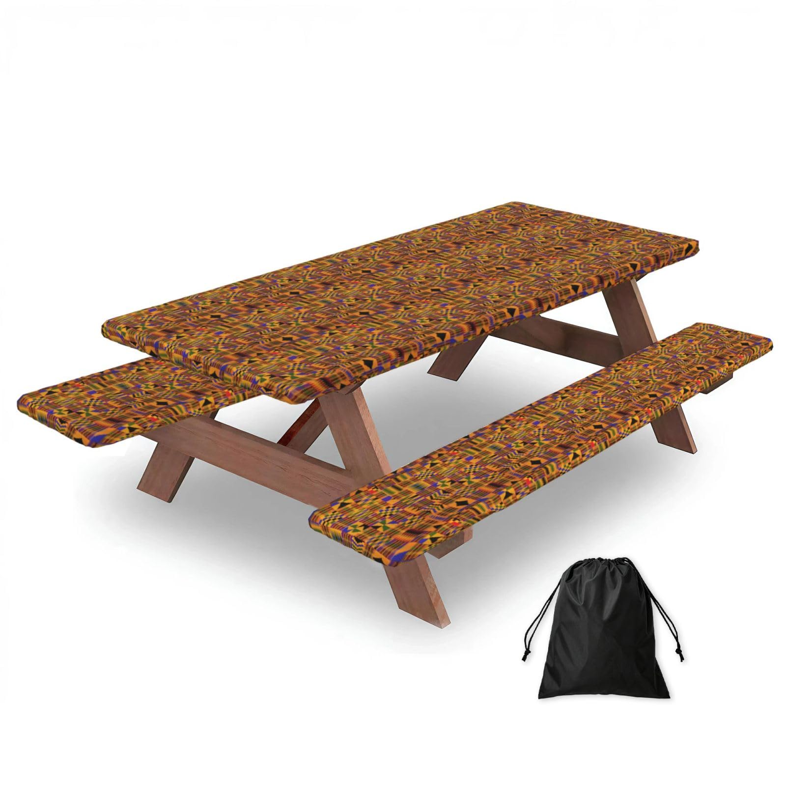 PPHGUT African Ethnic Pattern Print Picnic Table Bench Cover Set Outdoor Garden Bbq Protector For Family Camping