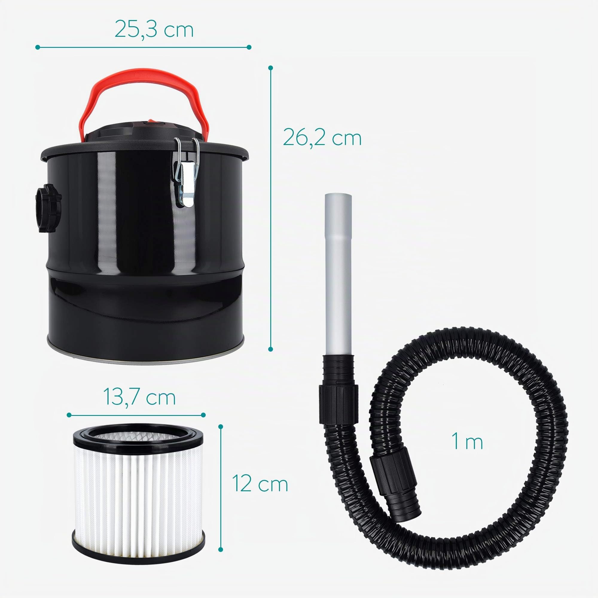 Navaris Aspirador de Cenizas de 10L - Aspiradora de Ceniza al vacío con Filtro HEPA de chimeneas Estufas Horno de leña Chimenea eléctrica