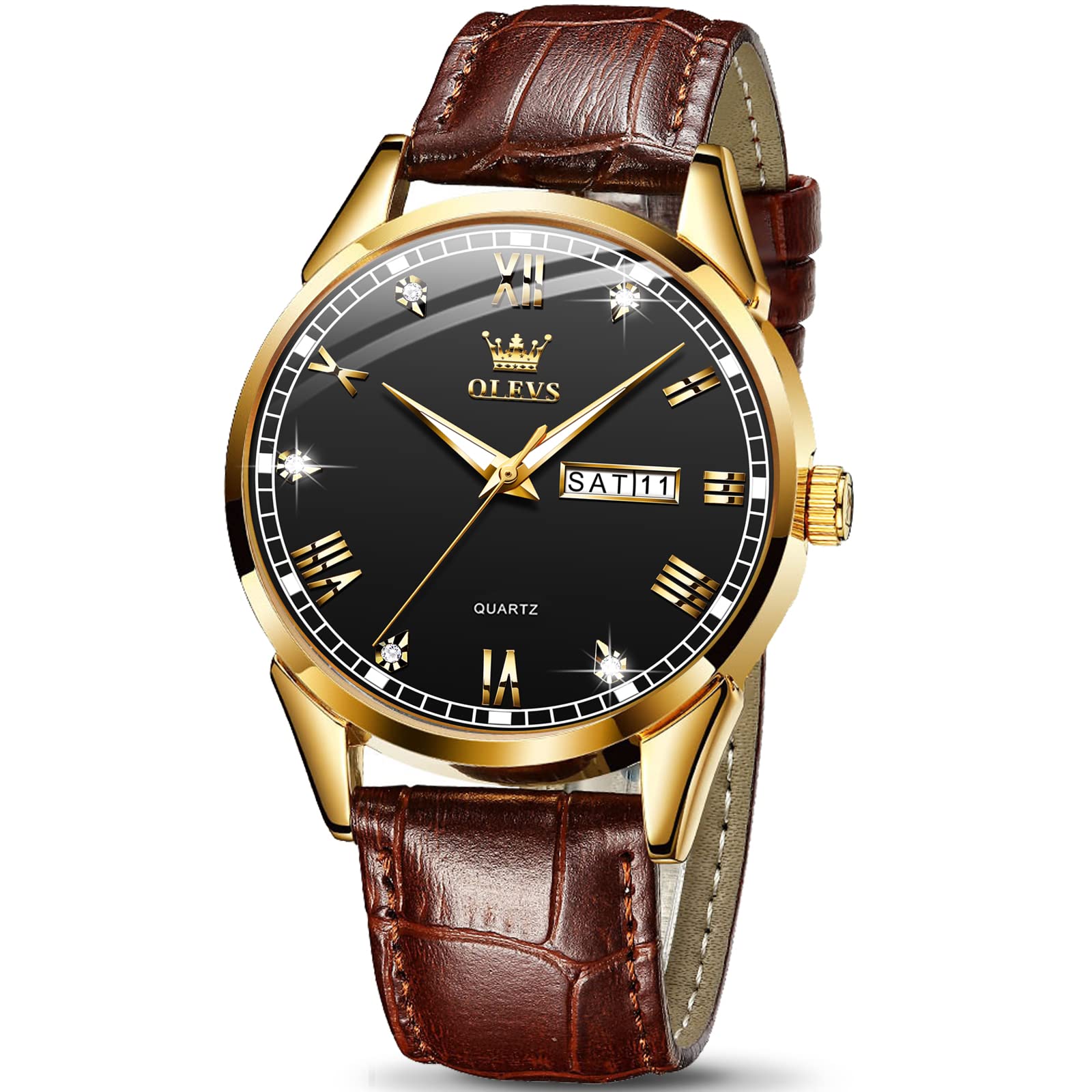 OLEVSAmazon Watches,Brown Leather Watch for Men,Men Day Date Watch,Men's Luminous Watch,Dress Watch for Men,Rose Gold Watch for Men,Men's Fashion Quartz Watch,Waterproof Brown Man Watches