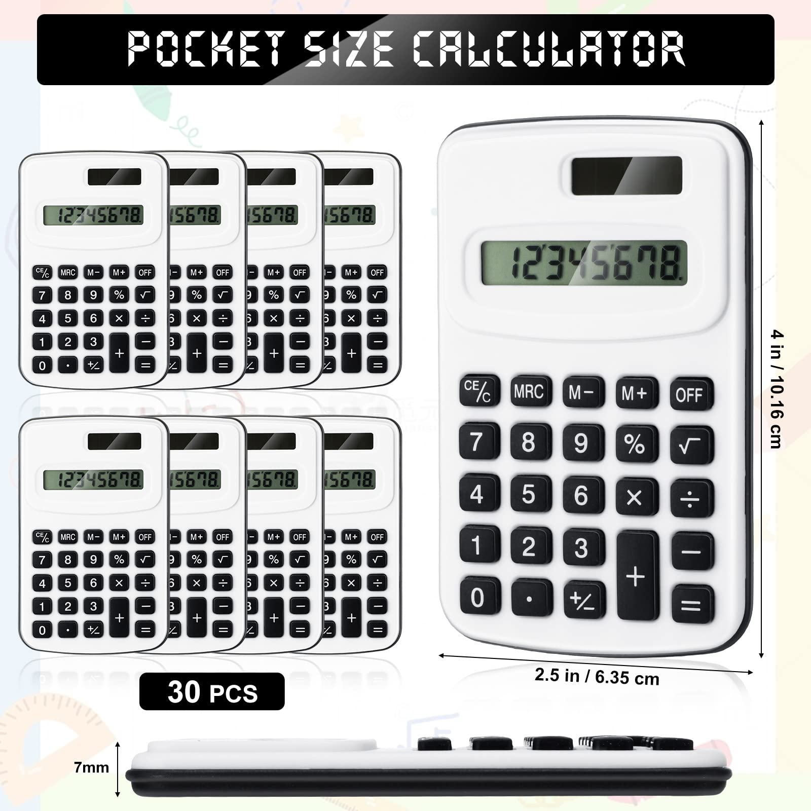 Treela Lot de 30 calculatrices de poche pour étudiants, calculatrices standard de base avec pile bouton, affichage à 8 chiffres, calculatrice de bureau pour l'école, les enfants, les enseignants