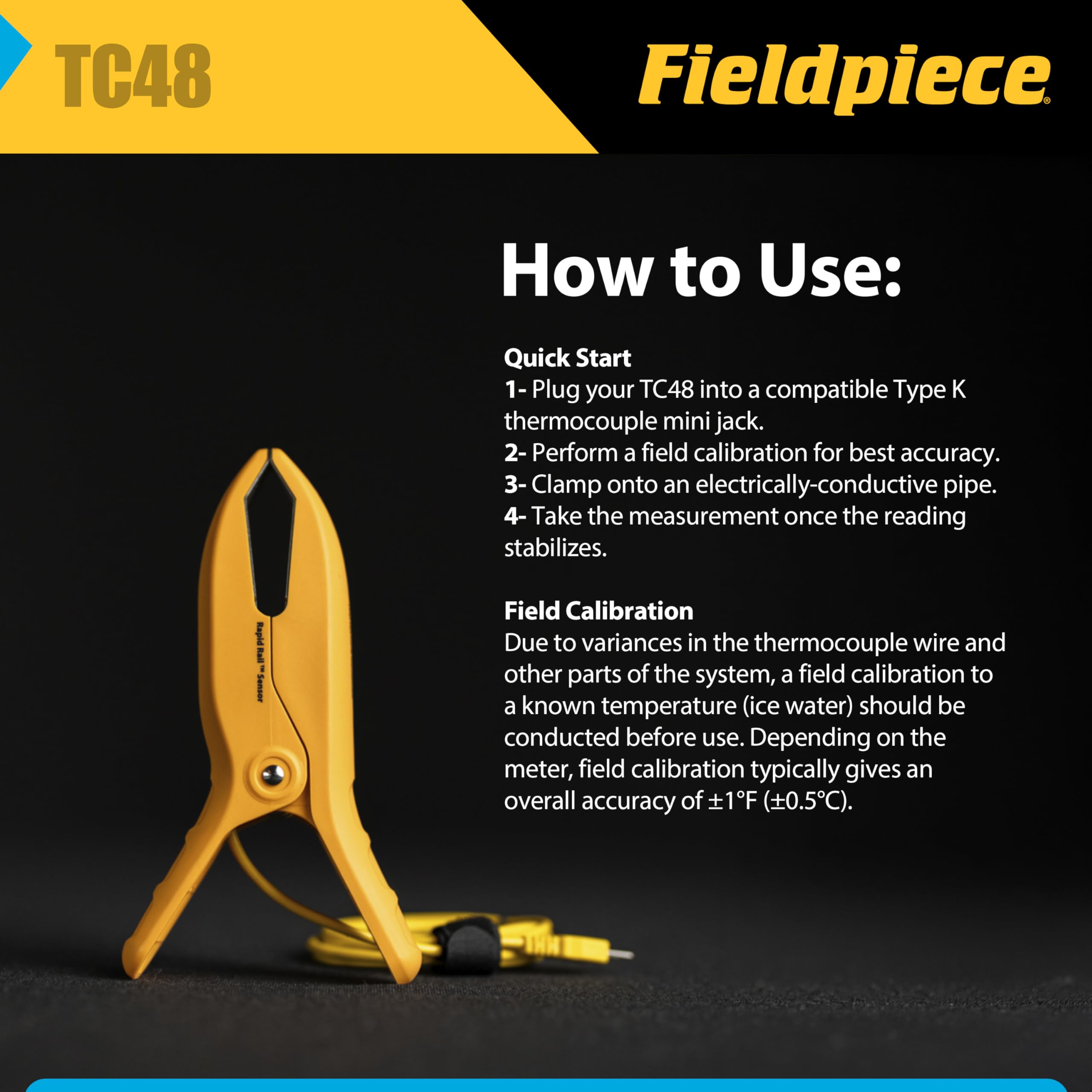 Fieldpiece TC48 Abrazadera de tubo grande tipo K termopar