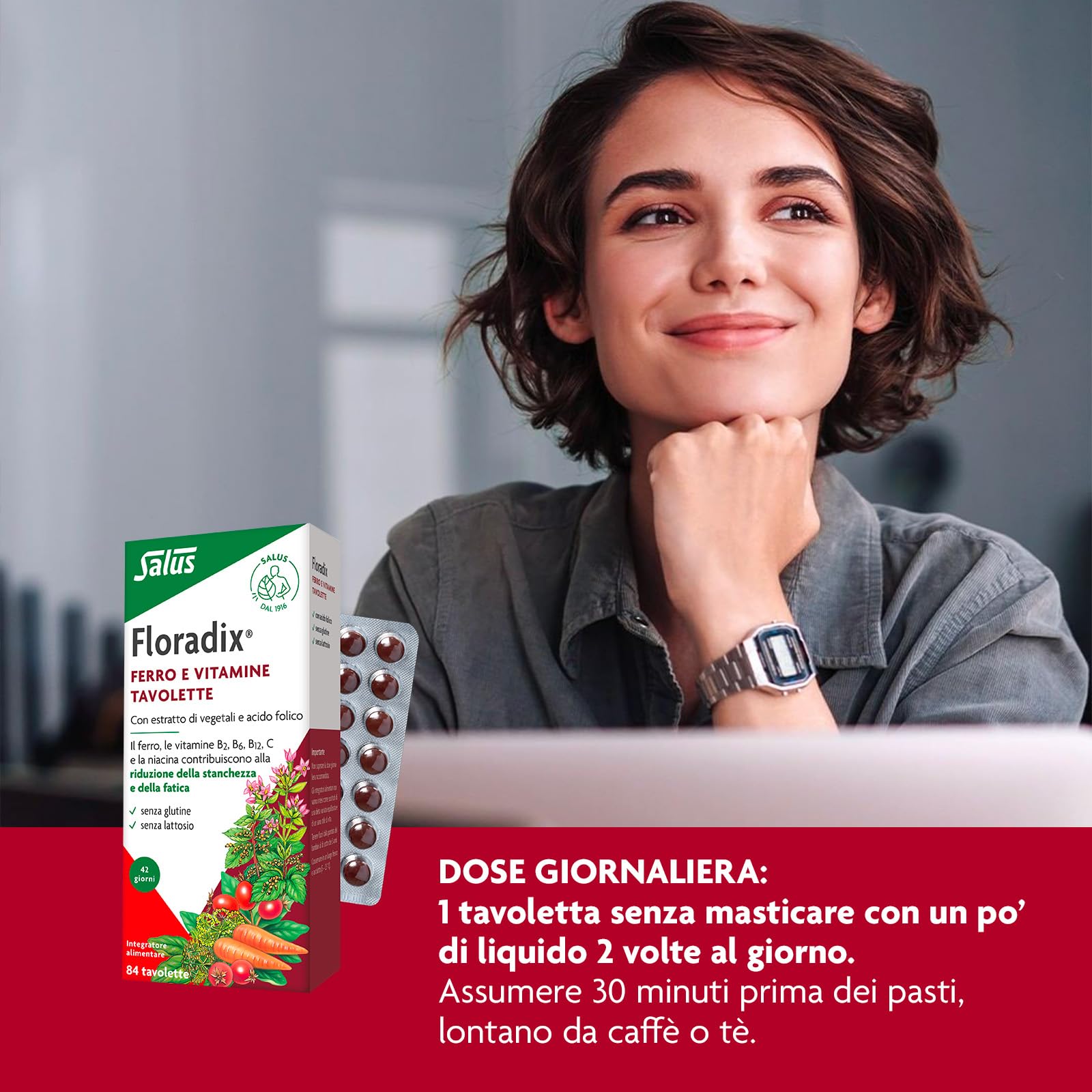Salus Floradix - Integratore alimentare con Ferro e Vitamine per contribuire a ridurre la stanchezza e la fatica - 84 tavolette x 42 giorni