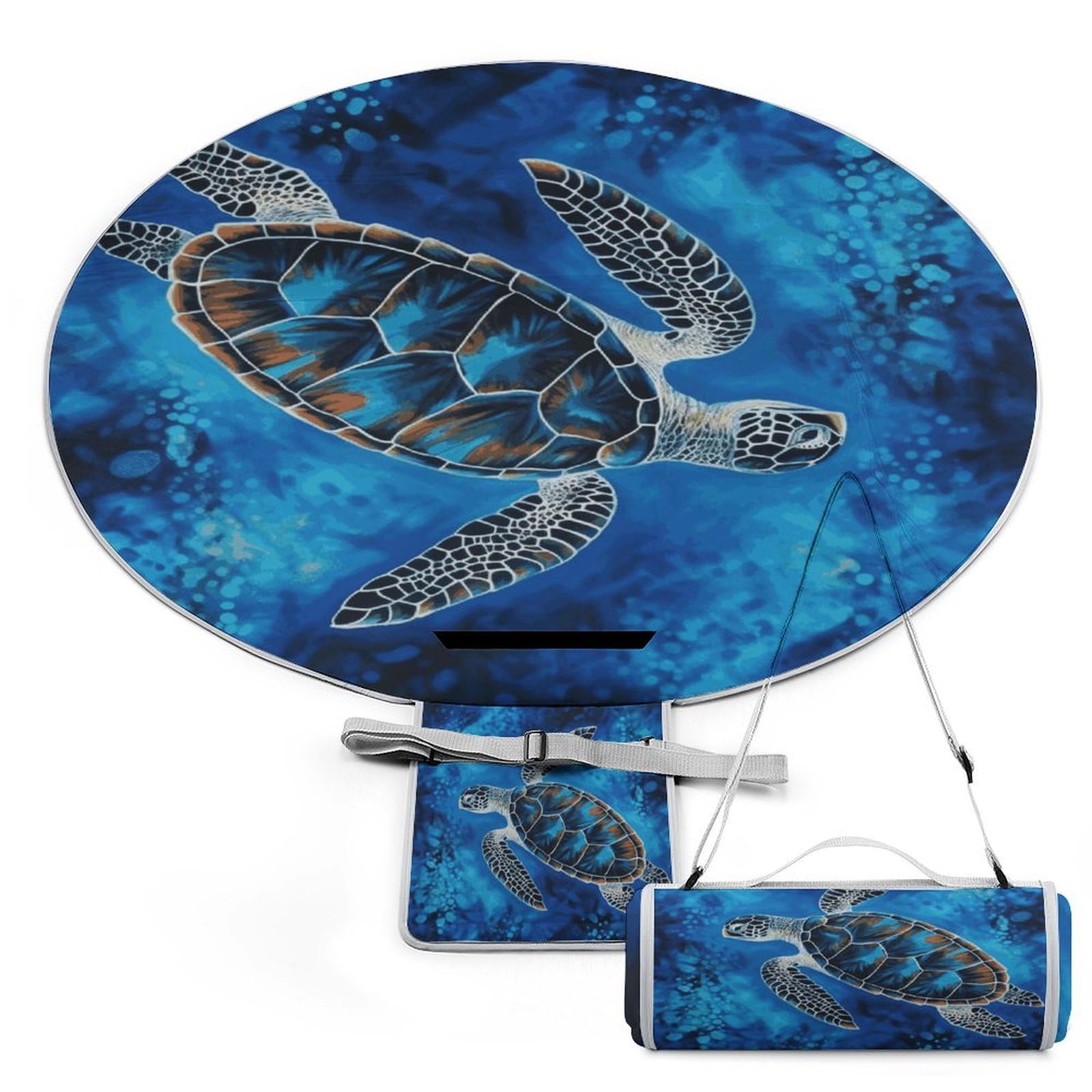 Manta de picnic redonda plegable ligera con diseño de tortuga marina, impermeable, para exteriores, para primavera, verano, camping, parque, viajes, hierba