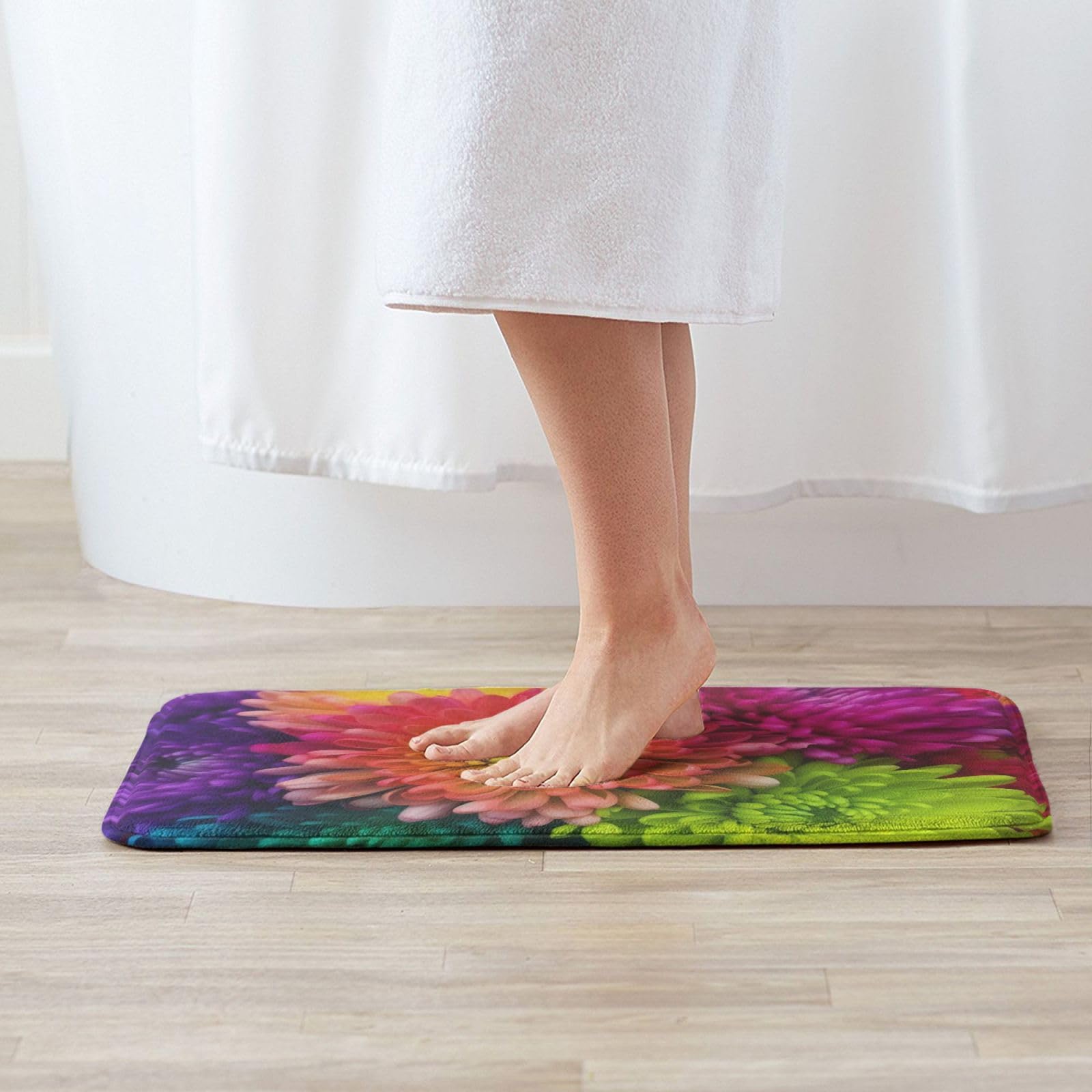 Flower Floor Mat / Rainbow × Ecru beige