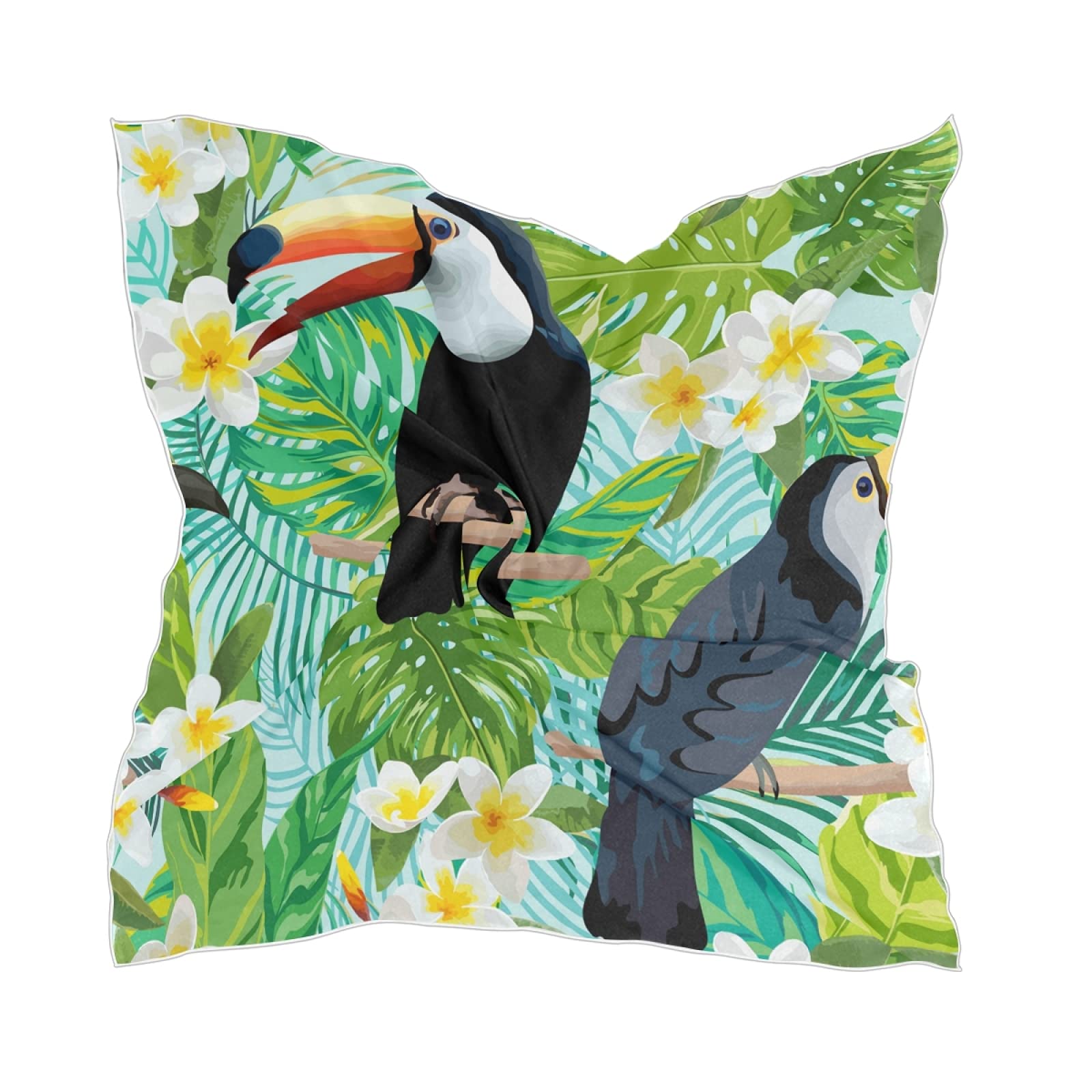 linomo Women's Chiffon Silk Scarf Tropical Palm Leaves Toucan Square Shawl Wrap Silk Like Scarf