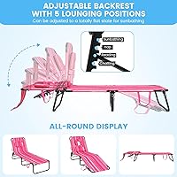 Vista 25 de GYMAX Silla bronceadora, silla de playa de 350 libras con orificio facial, almohada lavable y correa de transporte, tumbona plegable ajustable