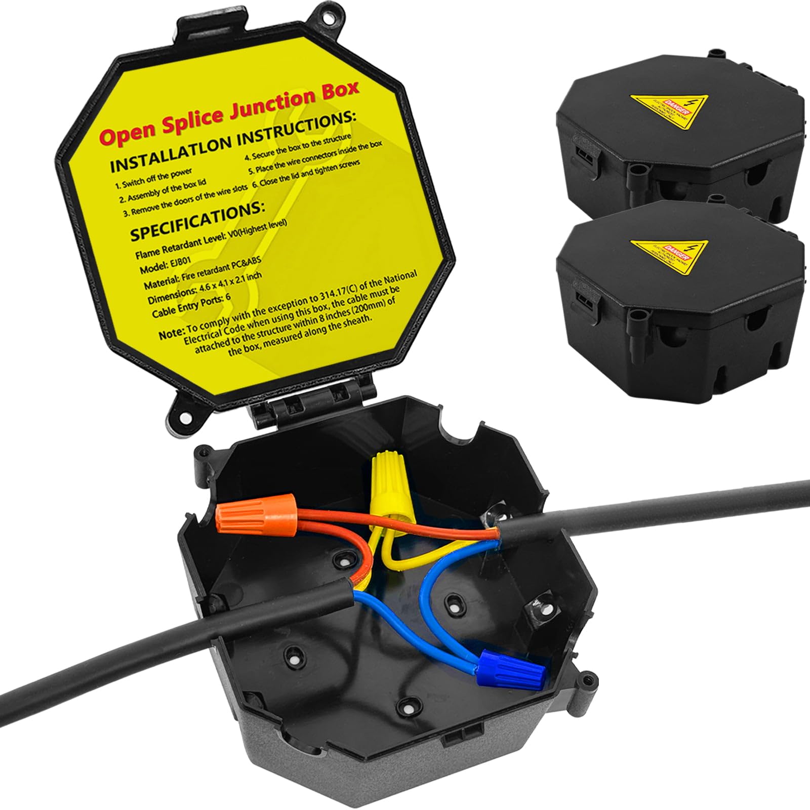 MIARALA Black Open Splice Junction Box (2 Pack), Electrical Splice
