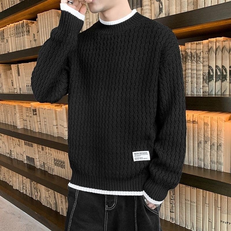 Men's Round Neck Sweaters for Spring and Autumn, Loose Fit for Youth, Outerwear Knitted Sweaters2