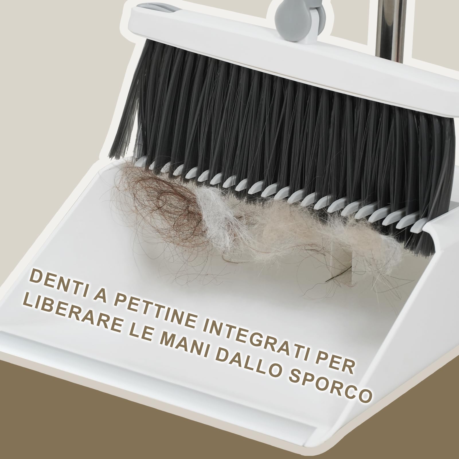 Mitclear Set Paletta e Scopa con Manico Lungo, Spazzola Rotante a 180°, Paletta Domestica con Bordo in Lega di Alluminio, Adatta per la Pulizia dei Pavimenti, Giardino, Casa, Cucina, Ufficio