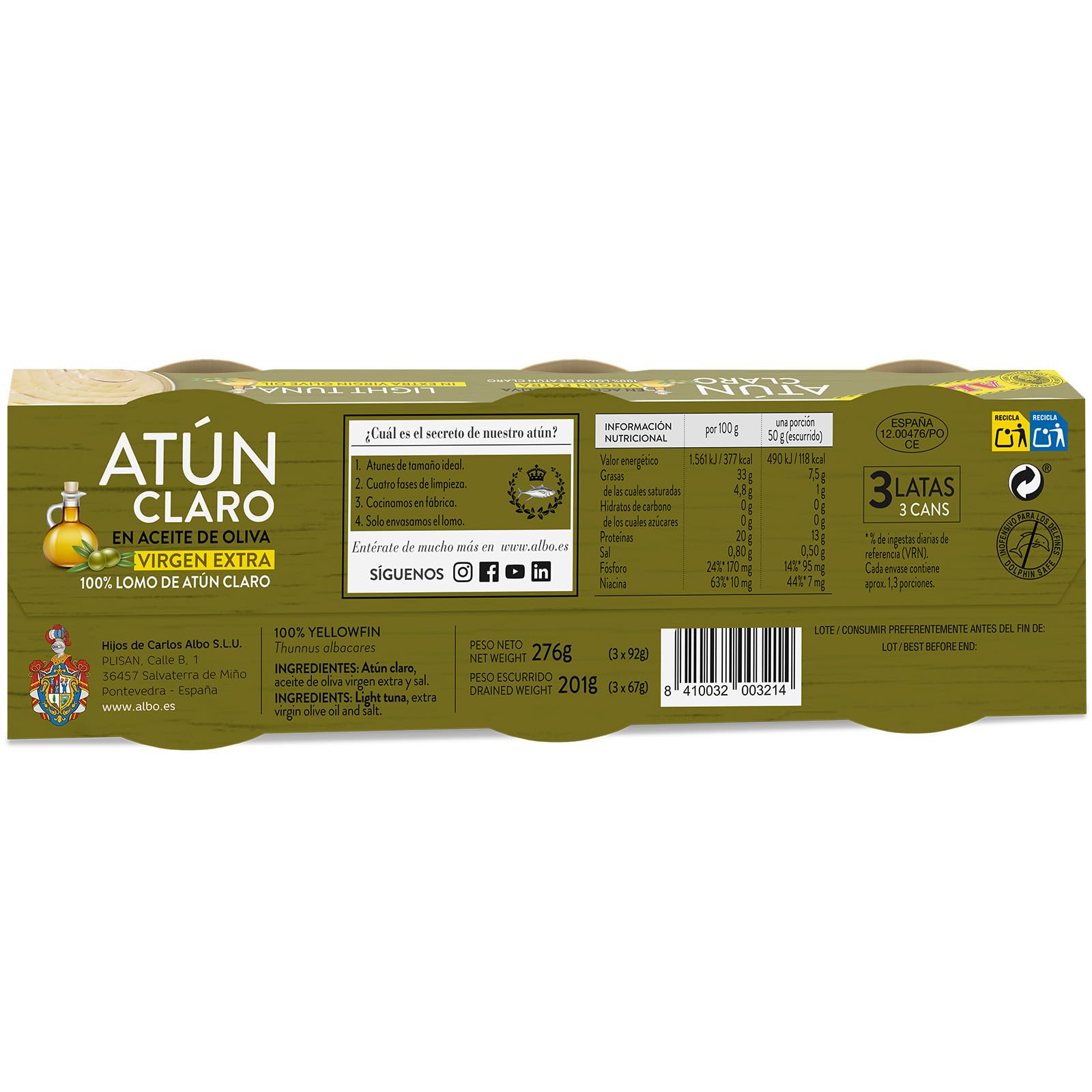 Albo Atún claro en aceite de oliva virgen extra 3 latas 67 g