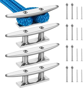Boat Cleats 4in/5in/6in/8in/10in,316 Stainless Steel Dock Cleats,Open Base Rope Cleats,Cleat for Boat,Boat Dock Cleats for Boat,Yacht,Decks,Nautical Decor,Screws Included2 Pack/4 Pack