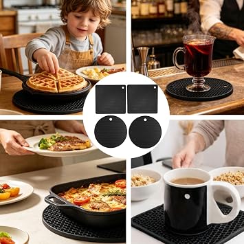 Pack of 4 Silicone Trivet Mats, Silicone Trivets for Kitchen Worktops, Heat Resistant Multi-Purpose Anti Slip Dining Table Mat, for Hot Pots Holder, Pads for Kitchen Cooking & Dining