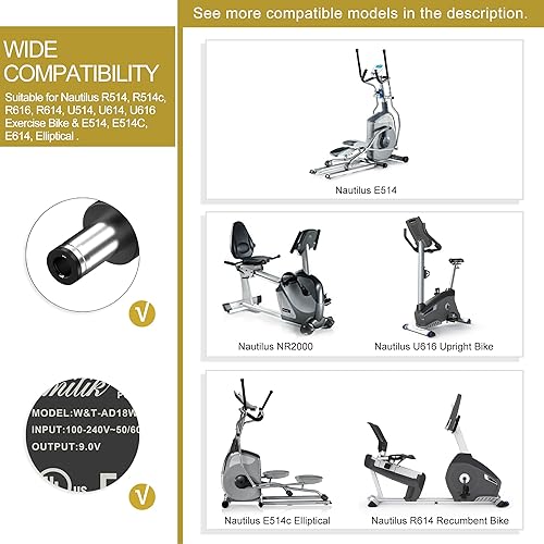 Miniatura 4 de Adaptador de CA de 9 V para Nautilus Elíptico R514 R514c R616 R614 R618 U514 U614 U618 E514 E514c Bicicleta estática CY48-0901500 Nautilus 2000
