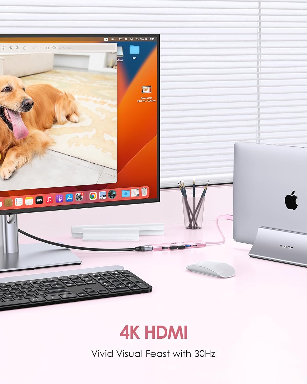 LENTION USB C Hub Multiport Adapter with 100W Charging, 4K HDMI, 4 USB-A Data Ports, Type C Hub for 2016-2026 MacBook Pro/Air/Neo, Surface, Chromebook, USB Splitter for iPhone 15-17 (CH17, Rose Gold)