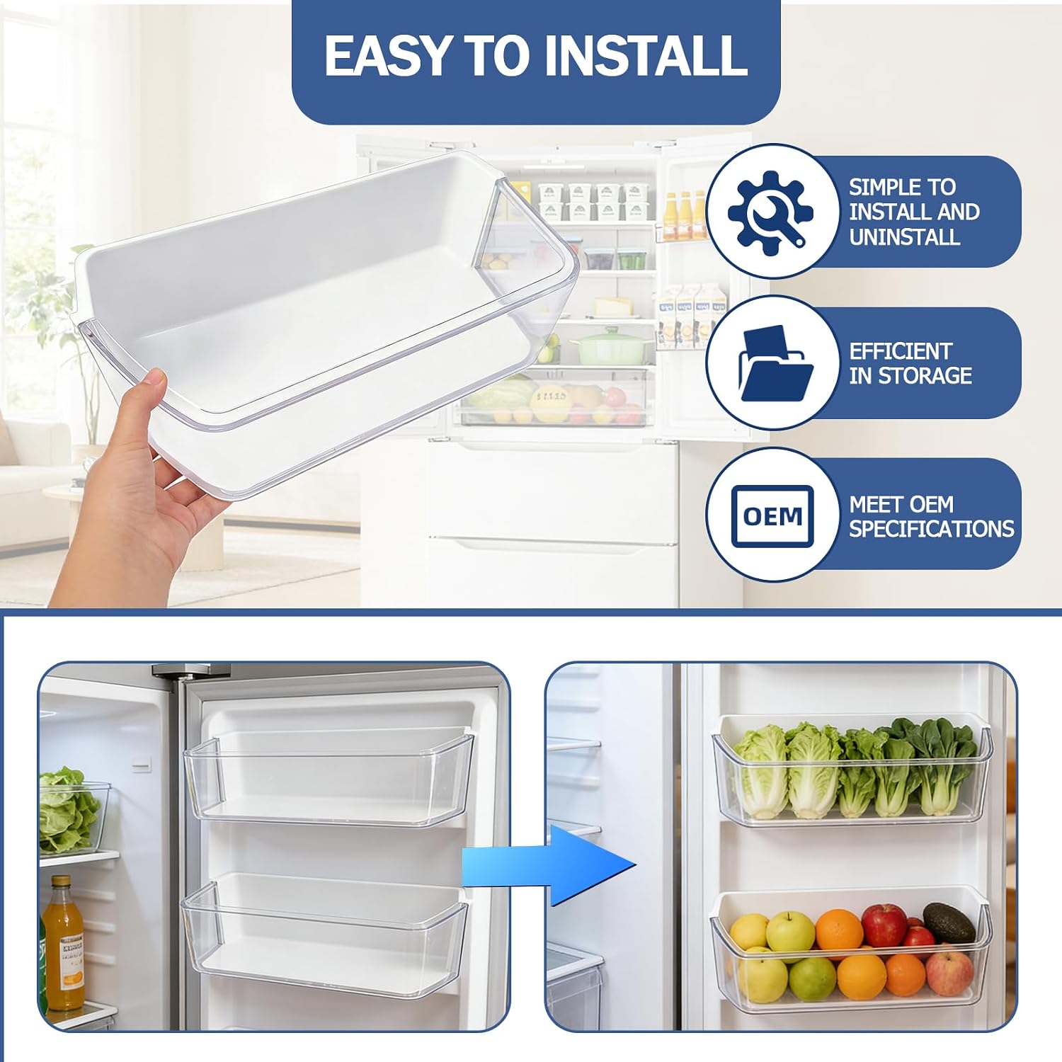 DA97-17255A Upgraded Refrigerator Door Shelf Bin Compatible with Samsung Fridge Right Door, Replace AP6784023, RF265BEAESG/AA, RF265BEAESR/AA, RF262BEAESR