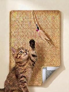 고양이 벽 스크래처 40.6cm x 61cm, 100% 천연 사이잘, 고양이 스크래칭 매트, 깃털 장난감 포함