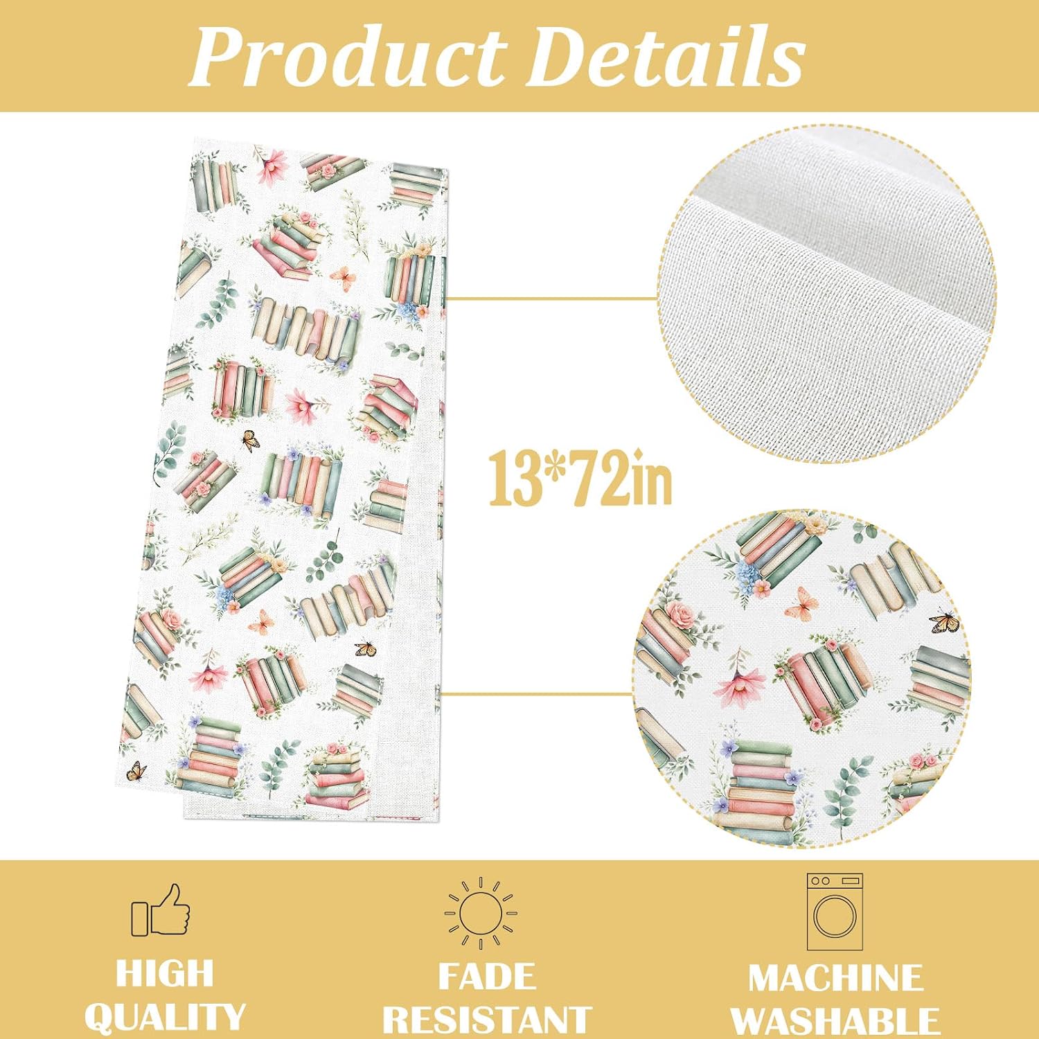 A New Chapter Begins Decorations Book Club Table Runner Reading Storybook Baby Shower Read Across America Bridal Shower Classroom Home Kitchen Table Decor (13" x 72")