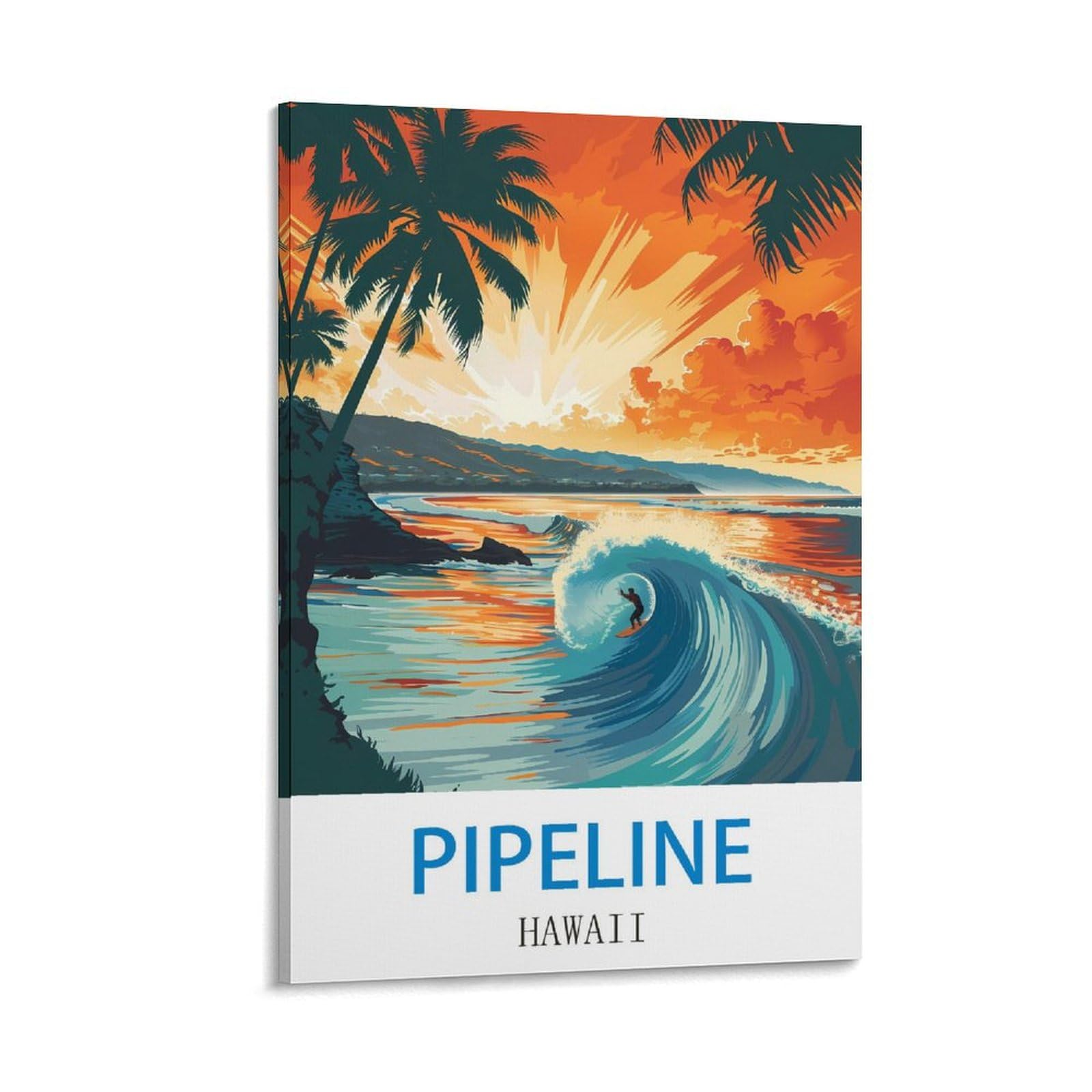 HeyBox Pipeline Hawaii Vintage Travel Poster Surf 12x18inch(30x45cm) Canvas Prints Wall Art Paintings for Home Office Living Room Decor