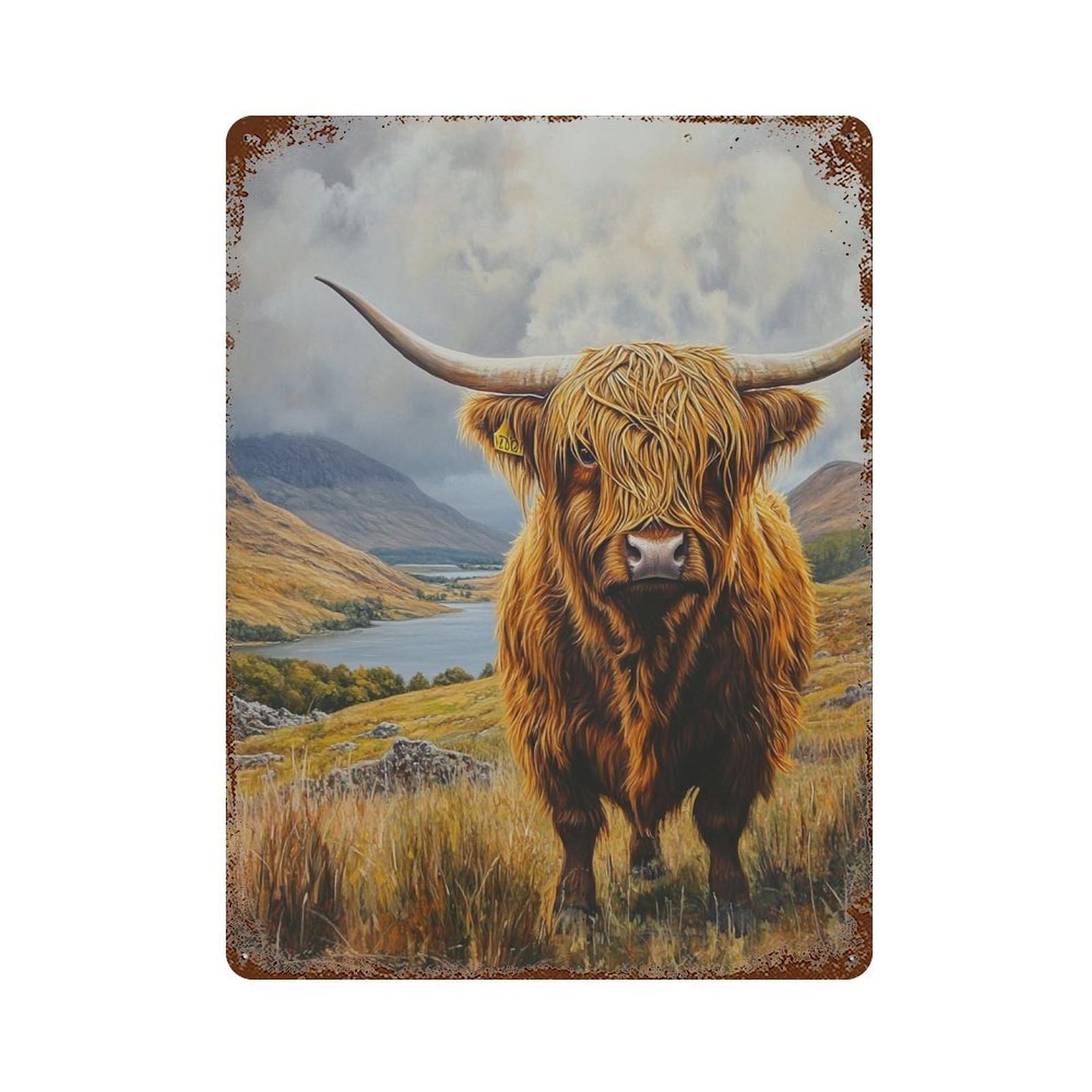 Garage Style Scottish Highland Cow Painting-4 Vintage Rust Metal Sign 15.7"x11.8", Novelty Wall Decor for Bar And Workshop