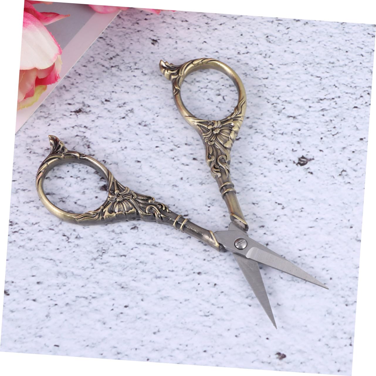 Operitacx 3stücke Vintage Schere Mit Lilienmuster Edelstahl Nähschneider Für Kreuzstich Und Bastelarbeiten Leicht Und Tragbar Für Stoffe Und Materialien Antik Cyan