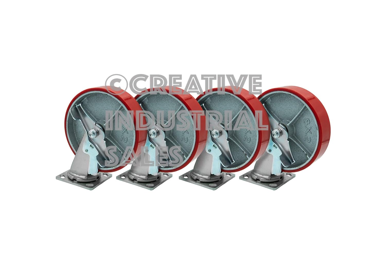 8"x2" Swivel Caster Heavy Duty Polyurethane Wheel Steel Hub with Brake, Supports 1,250 lbs Each(4), Perfect for Carts, Dollies, Racks, Industrial Equipment, DIY Projects