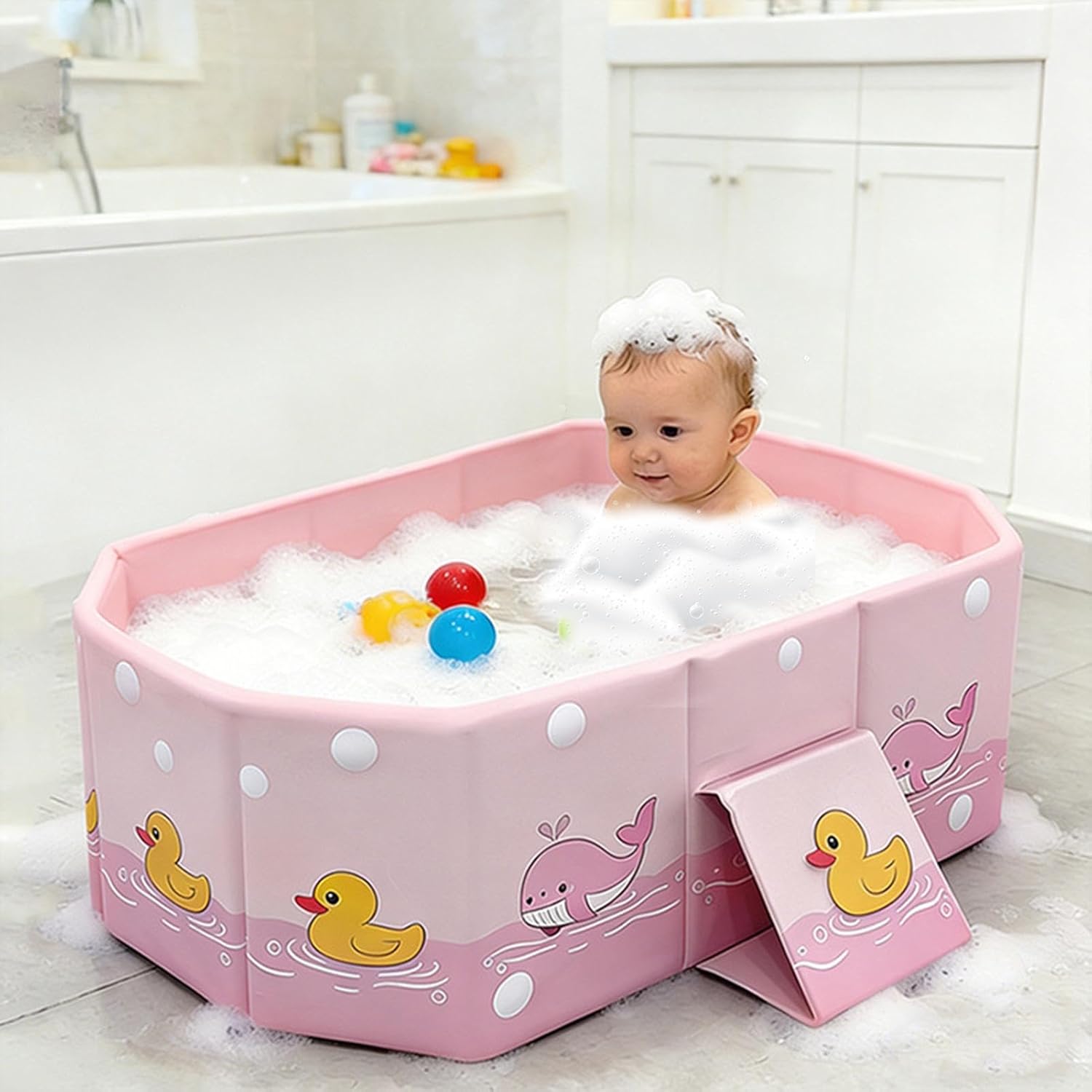 Foldable Kids Bathtub for Shower,Duck Pattern Bathing Tub | Portable Bath Tub | for Boys Girls Home Daycare Travel Hotel Bathroom Vacation Camping Apartment