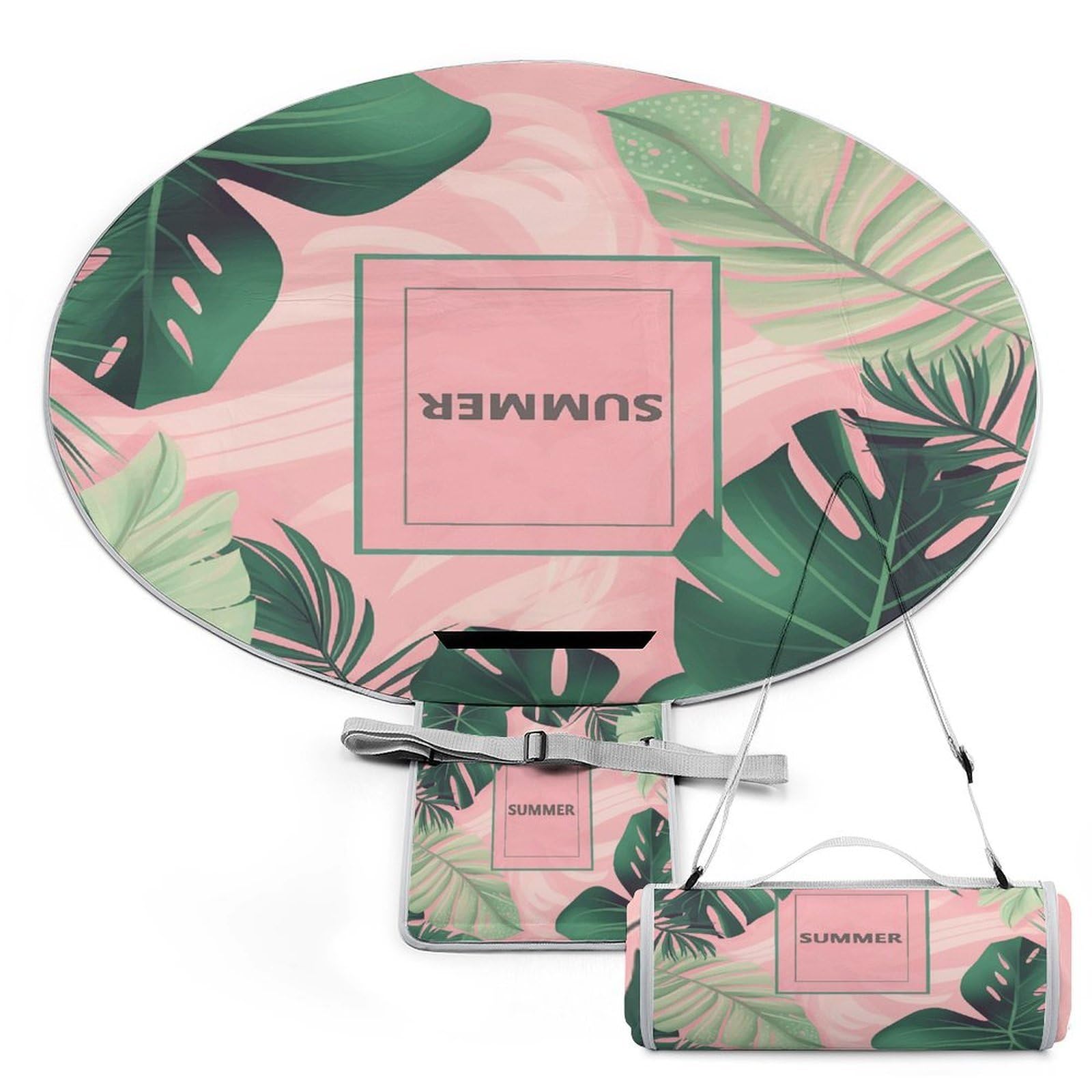 Coperta da picnic con motivo estivo, rotonda, pieghevole, leggera, coperta da spiaggia impermeabile, coperta per esterni per primavera, estate, campeggio, parco, erba da viaggio