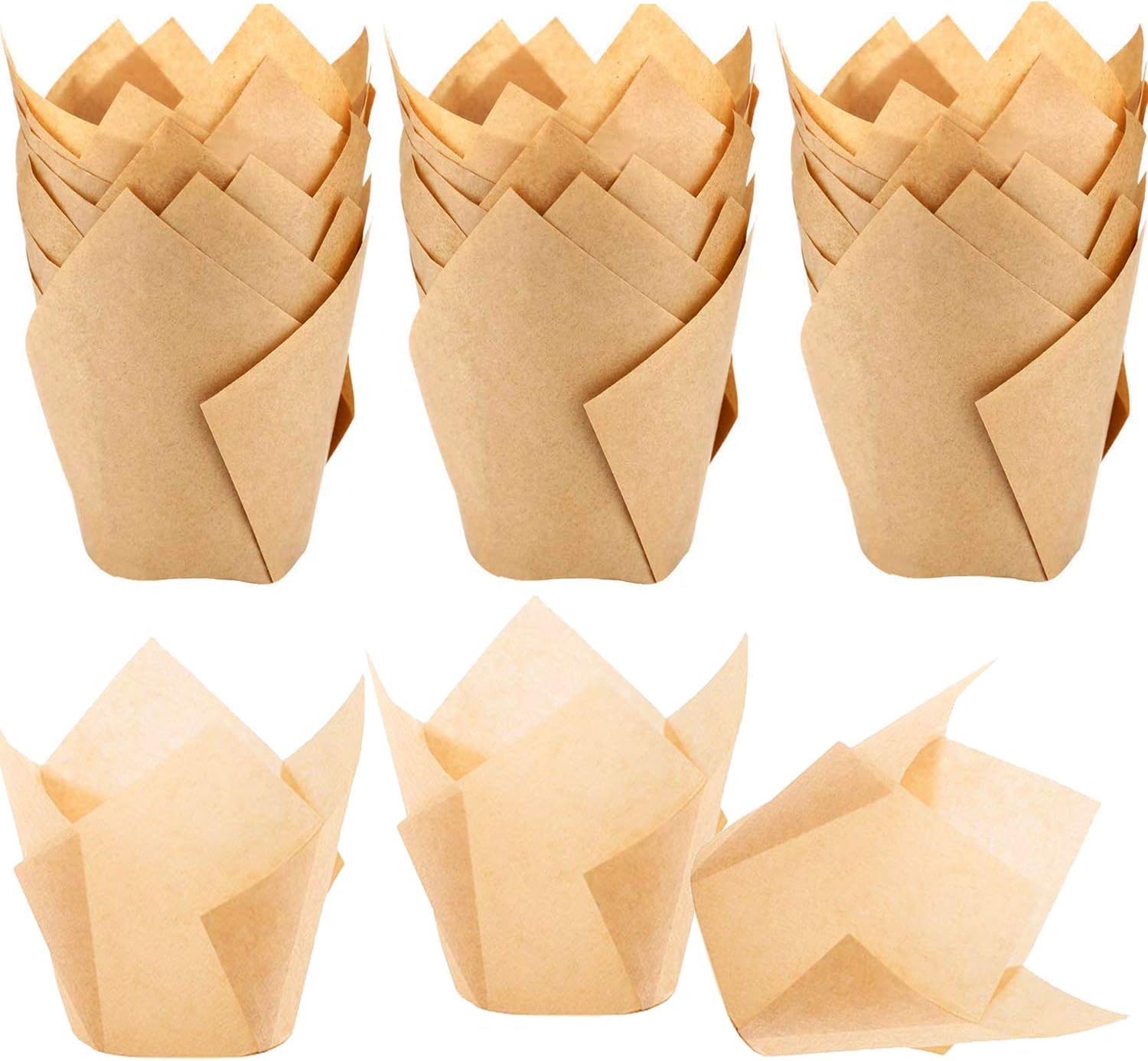 STARUBY 150pcs Tulip Cupcake Liners Natural Baking Cups Muffin Paper Liner Gr...