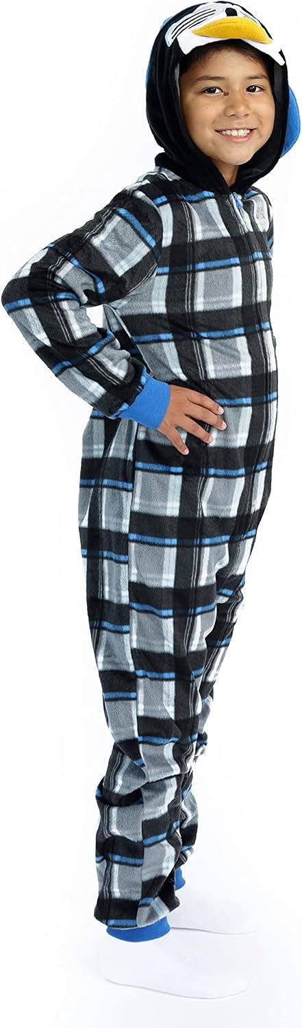 Sleep On It Boys Fleece Onesie Pajamas with Hood Zip-Up One Piece Blanket Sleeper for Kids Pajamas with Prints Sizes 4-14
