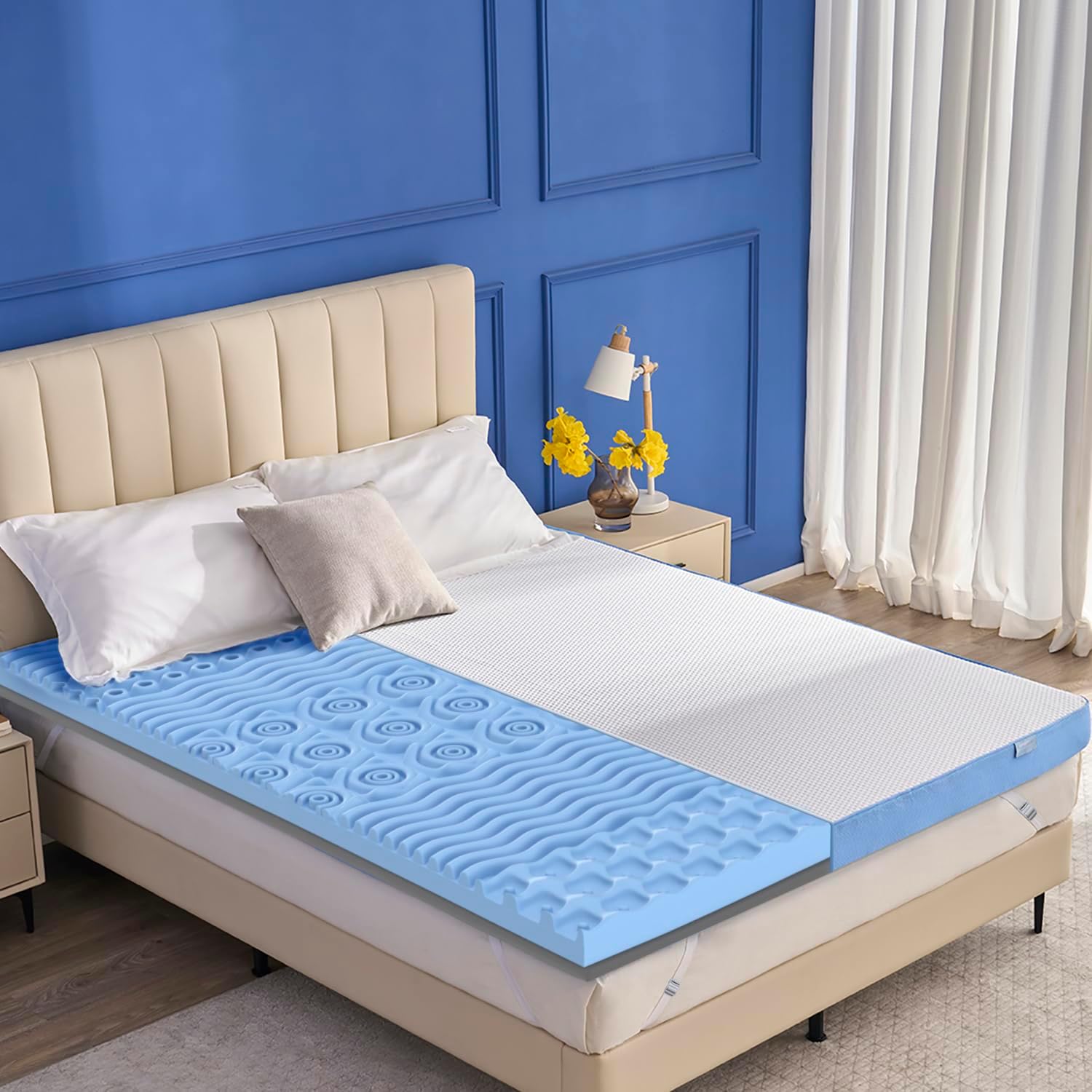 Extra Firm Mattress Topper King Size, 2026 Upgraded 3 Inch 7-Zone Egg Crate Cooling Gel Memory Foam Bed Topper for Pressure Relief and Back Pain, Bamboo Charcoal Mattress Pad, Washable Cover