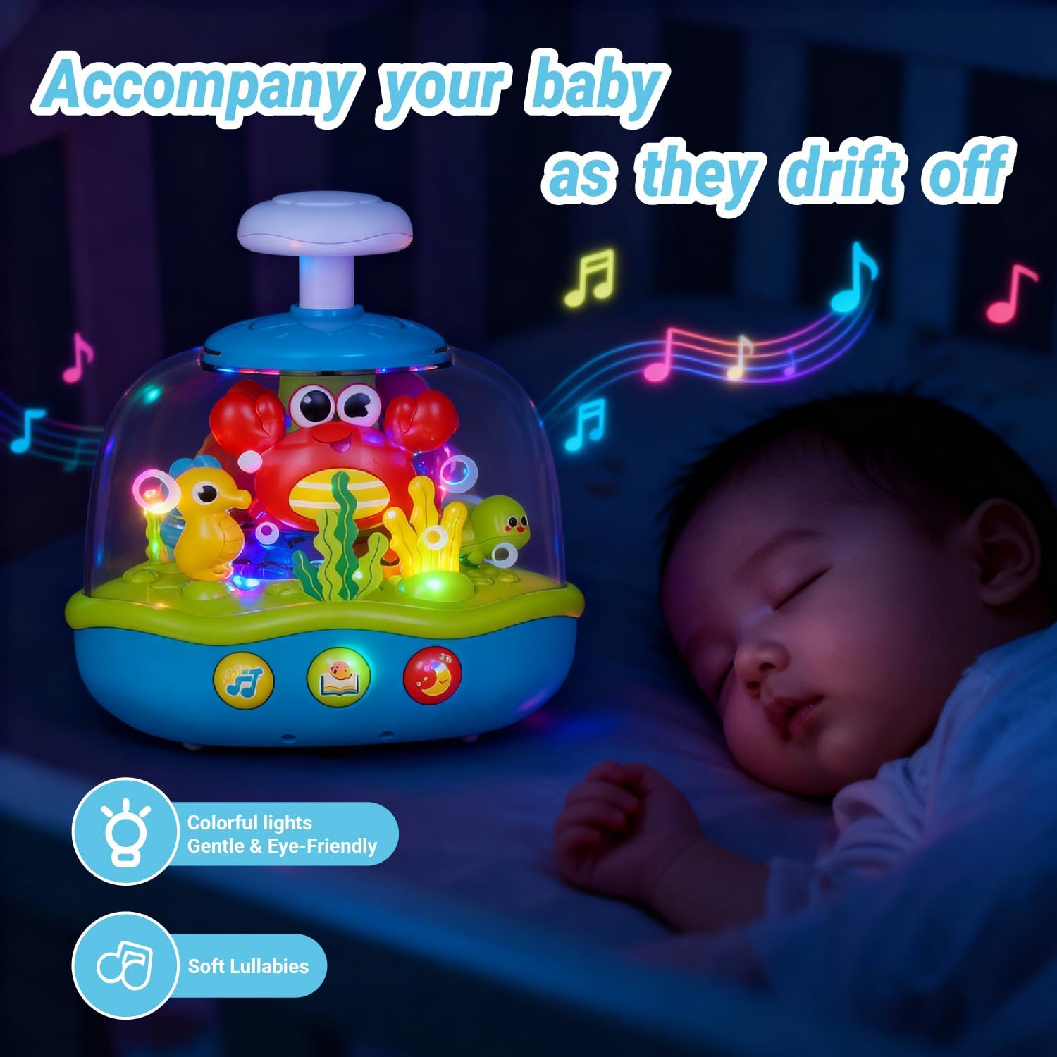MoraBaby Baby Toys 6-12-18 Months, Press & Spin Ocean Musical Light Up Toy | Bilingual Learning Educational Cause and Effect Toy for 1 Year Old Boy & Girl, Birthday Gifts for 1-3 Year Old