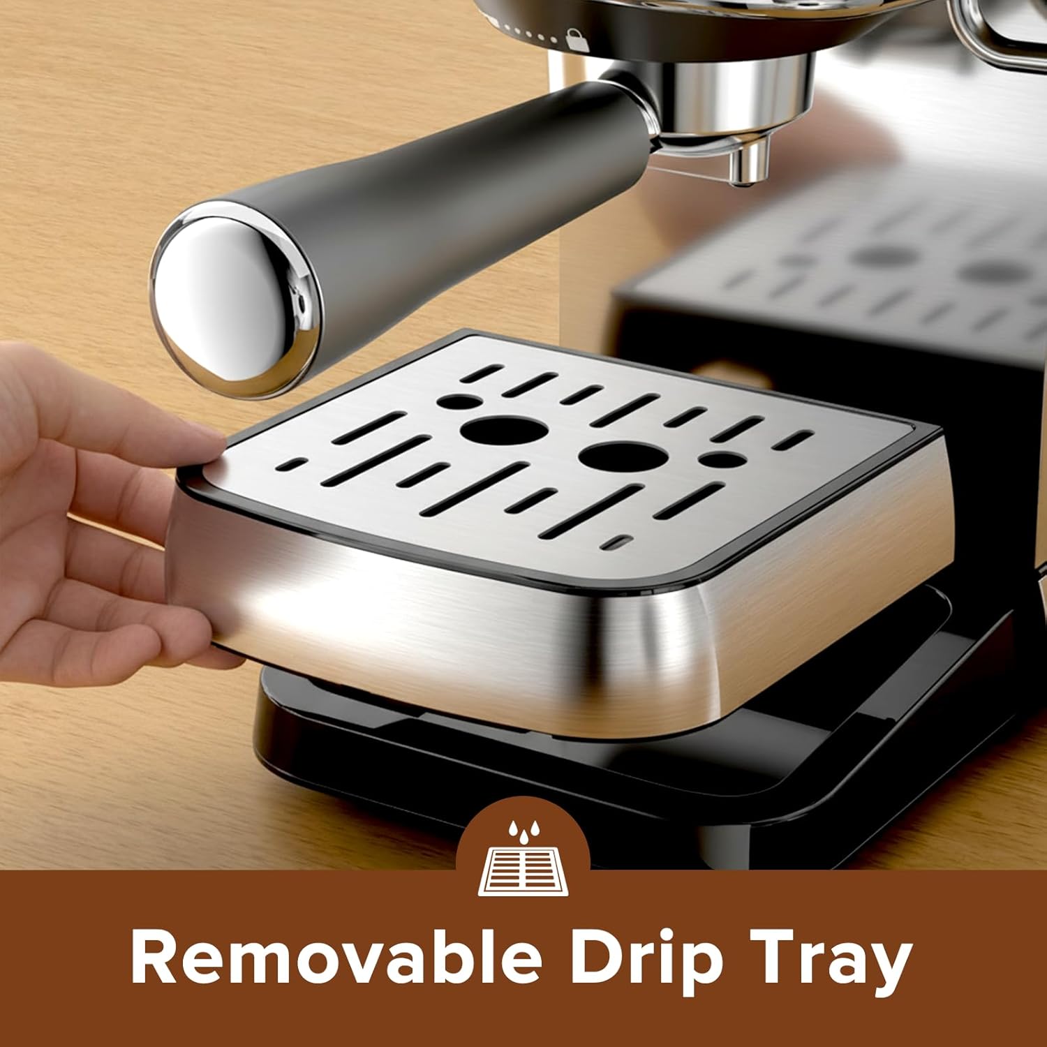 Kndko Espresso Machine, 20 Bar Espresso Maker with Milk Frother Steam Wand, with 45 OZ Removable Water Tank, Latte & Cappuccino Machine for Home, Office, Stainless Steel Color