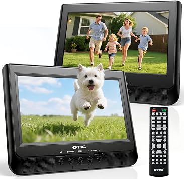 OTIC 10.1" Dual Car DVD Player, Portable DVD Player for Car Headrest Dual Screen with Remote, 5 Hours Rechargeable Battery, Last Memory, All Region, Travel, Support DVD/CD/USB/SD Card