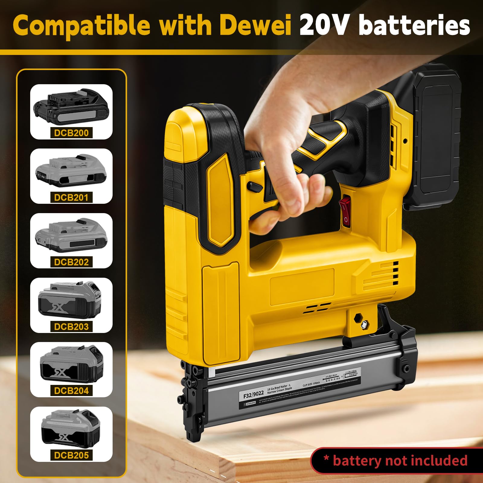 WingFly Akku Tacker Nagelpistole Kompatibel mit Dewalt 18V,20v, Professional Akku-Nagler mit 1000 Nägel, Elektrotacker für DIY-Projekte in Möbeln, Tischlerei (ohne Batterie)
