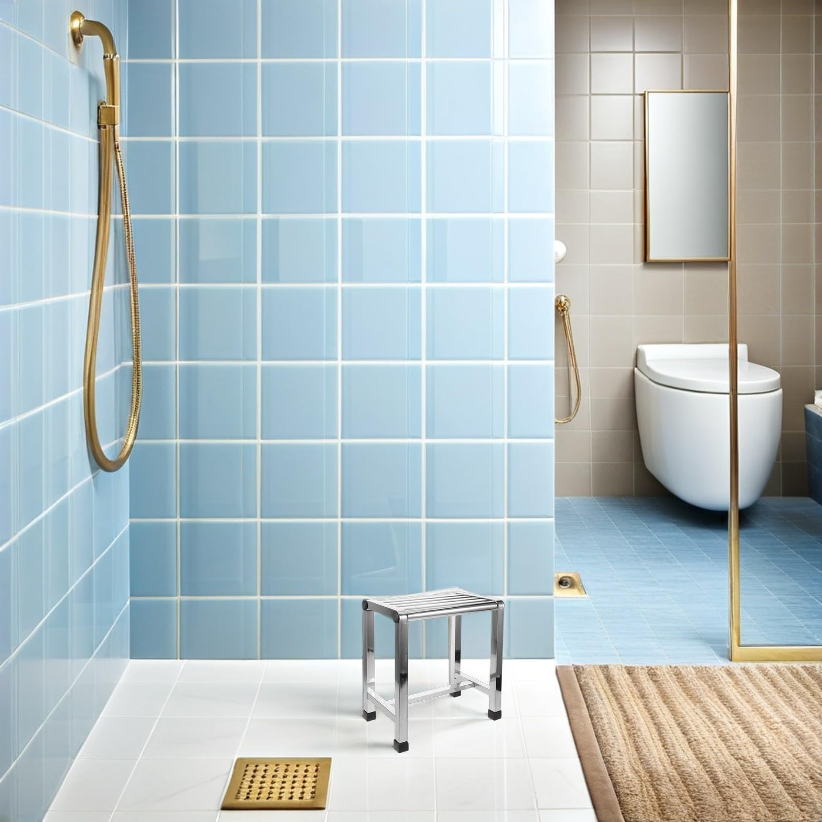 Taburete de Ducha para Baño de Acero Inoxidable, Plata