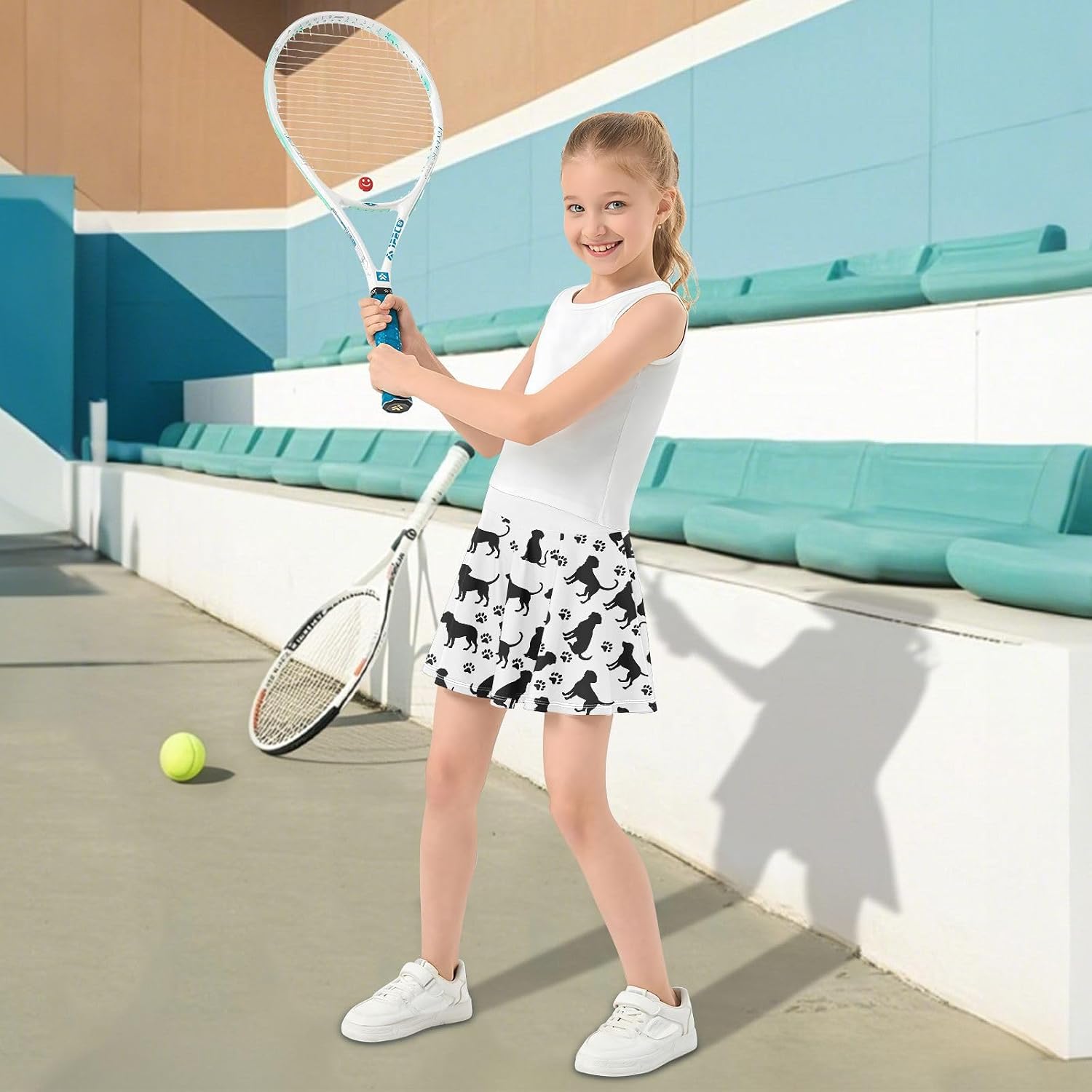 visesunny Golden Retriever Dog Girl's Golf Skirt Athletic Tennis Skort Sport Activewear with Double Layer Pockets