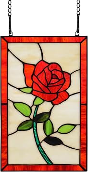 Red Rose Flower Stained Glass Window Hanging,Valentines Day Rose Gifts for Wife Girlfriend,Birthday Gift for Women, Mom, Grandma, Aunt, Sister