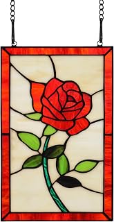 Red Rose Flower Stained Glass Window Hanging,Valentines Day Rose Gifts for Wife Girlfriend,Birthday Gift for Women, Mom, Grandma, Aunt, Sister
