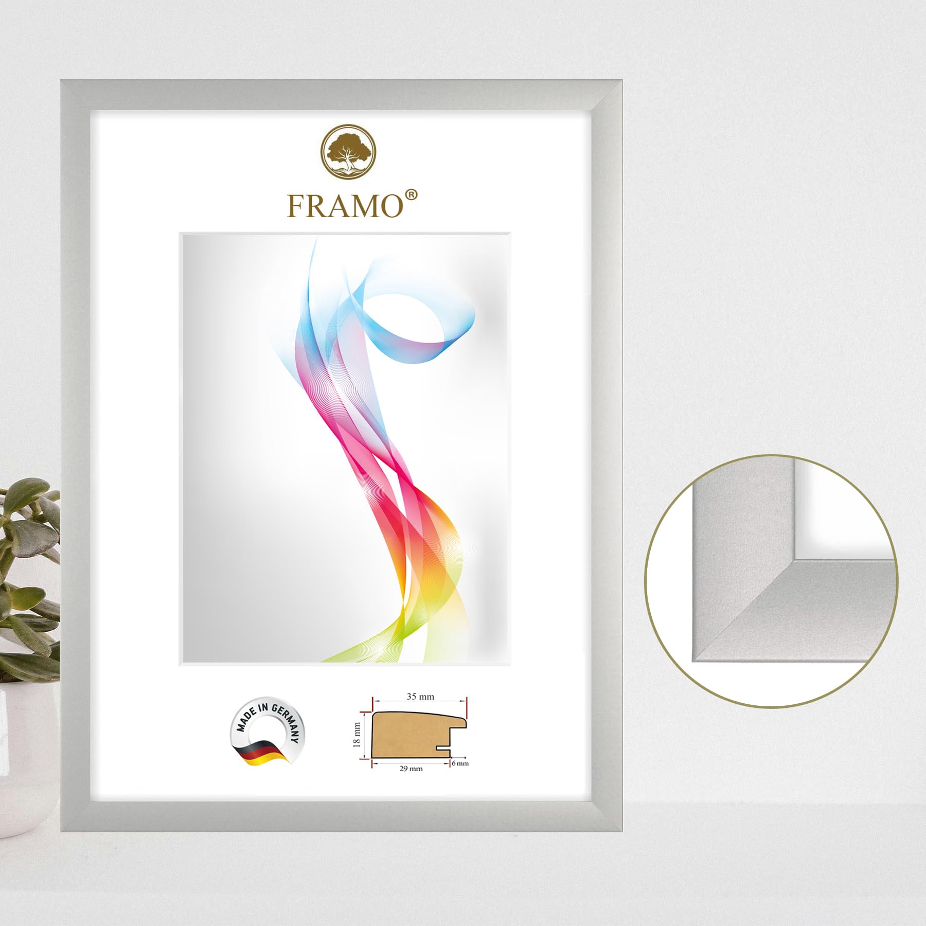 FRAMO Marco de fotos de madera 45 x 115 cm (tamaño de la imagen) en plata mate, tamaño a elegir, marco para pósteres, puzles, collage de fotos, hecho a medida, marco de fotos a medida