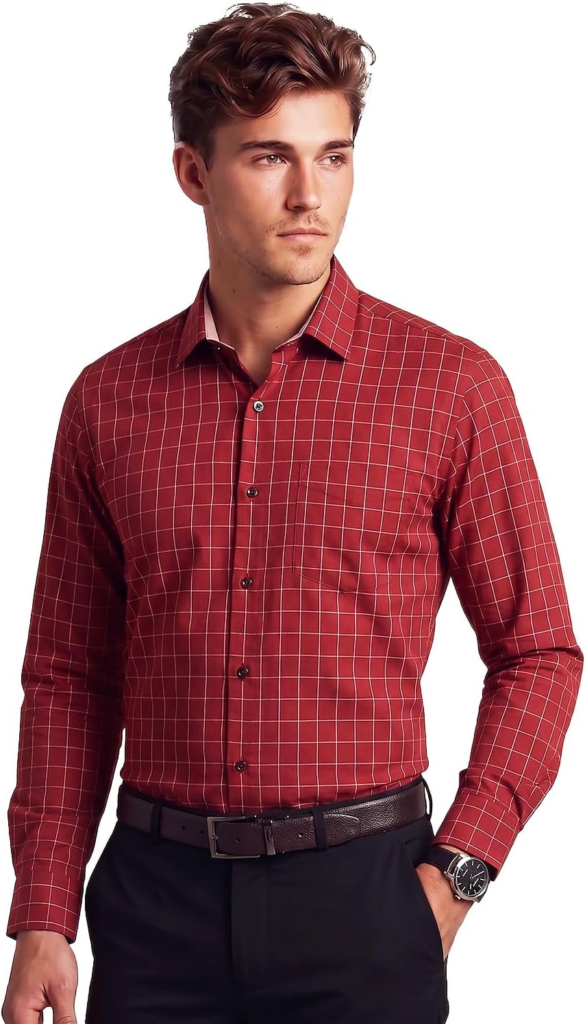 Peter England Men's Micro-Checkered Formal Slim Fit Full Sleeve Shirt | Cotton Rich