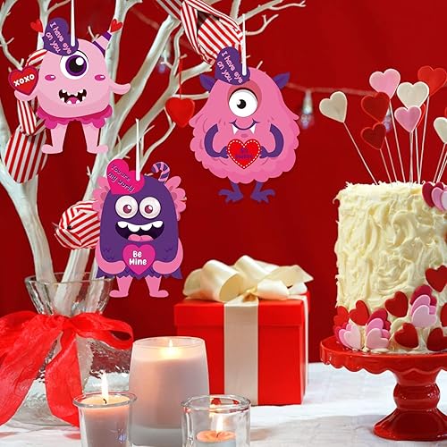 Miniatura 5 de Haooryx Kits de manualidades de papel de San Valentín, 30 piezas de adornos colgantes de papel de monstruo para hacer tu propio día de San Valentín,