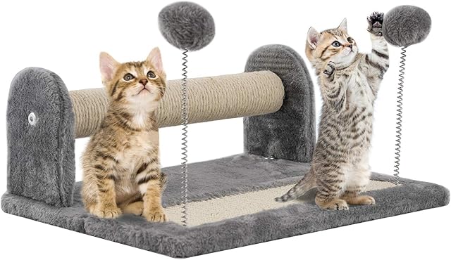 ADEPTNA Sturdy Durable Pet Cat Kitten Cat Scratching Post and Foldable Cats Scratch Board Full Sisal and Plush Covered with Toy Spring Play Balls Pet Healthy Activity