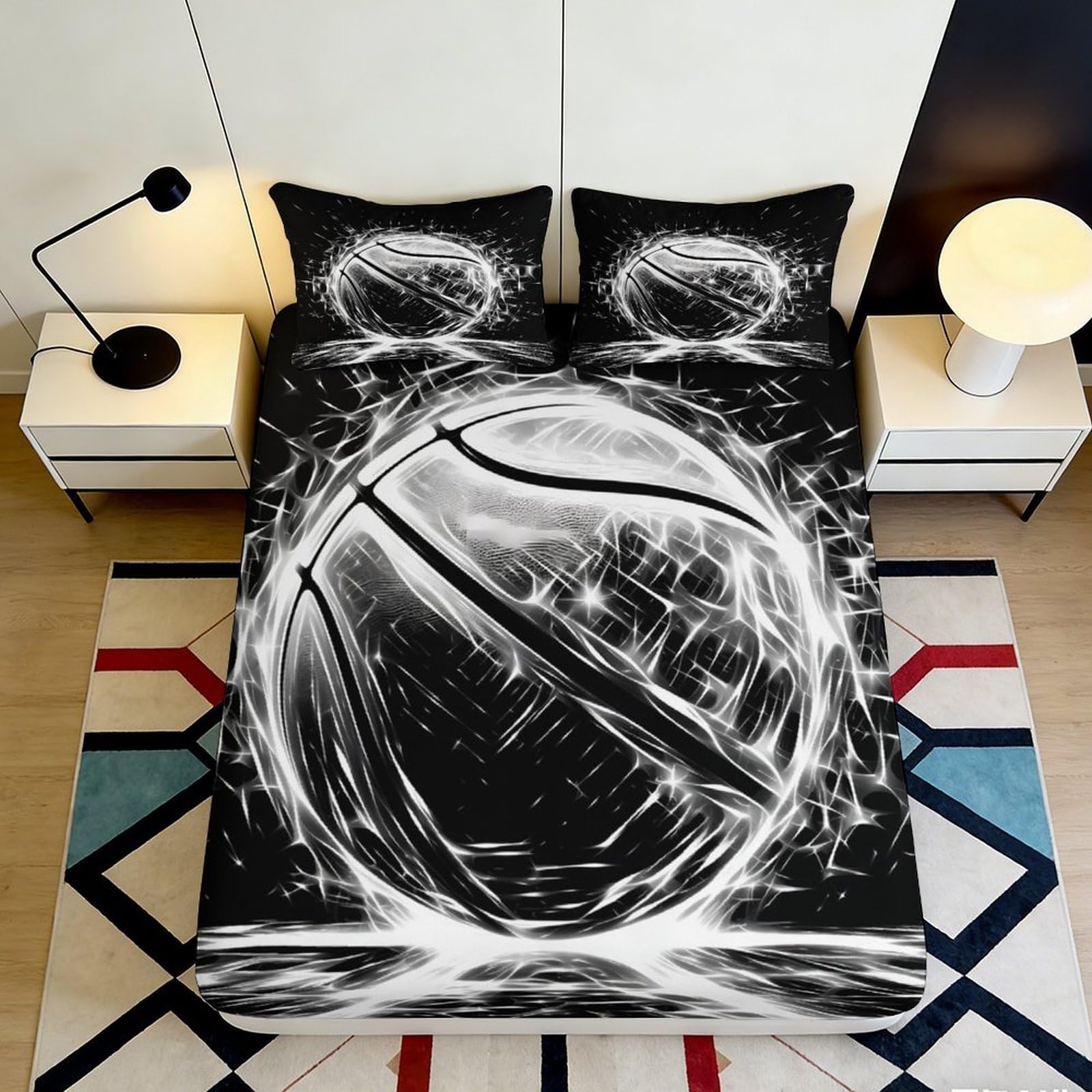 Kzqjxnhpcr Style-10 3D Printed Basketball Fitted Sheet Microfiber Bedroom Bedding Sport Mattress Fitted Cover Deep Pocket Non-Slip Full Wrap For Adults Teens 90X200x25cm 90X200x25cm