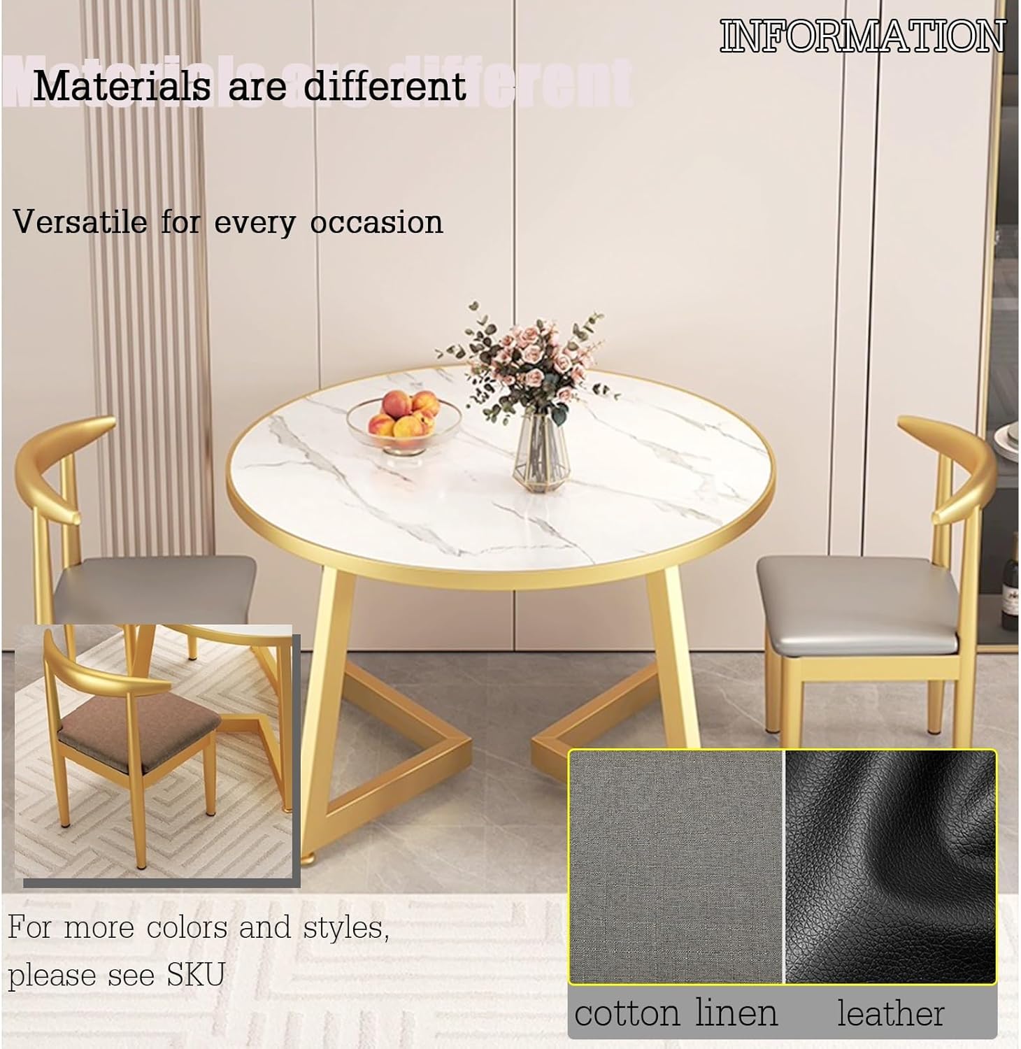 Reception Table and Chair Combination,for Combination Office, Office Reception Room Club Table and Chair Set, Negotiation Table Sales Office Shops Meetings Small Round Ta,Black-S-Skin