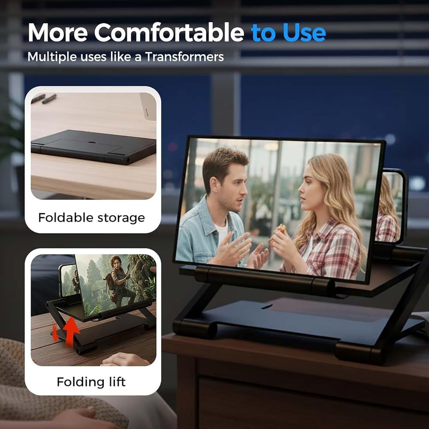 The 3D Foldable Screen Magnifier with Bluetooth Remote Control Perfectly Suits Videos, Movies, and Gaming Scenarios.