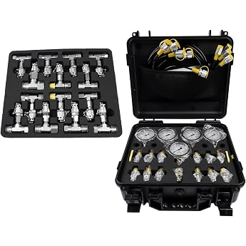 Hydraulic Pressure Test Kit 5 Gauges 10/100/250/400/600 Bar 13 Couplings 14 T-Connectors 5 Test Tubes with Carry Bag for Excavator Tractor Machines Hopzty