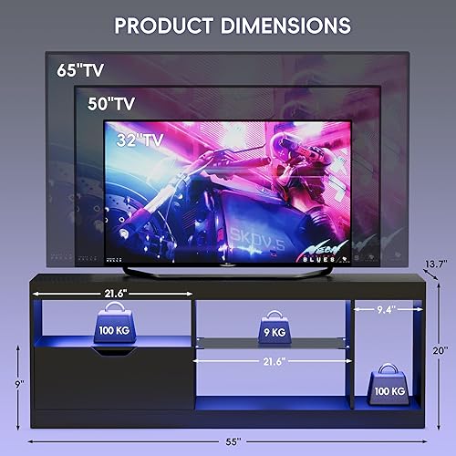 Miniatura 6 de Homall Soporte LED para TV de 65 pulgadas, moderno centro de entretenimiento con luces LED y armarios de alto brillo, mesa consola de gabinete de TV