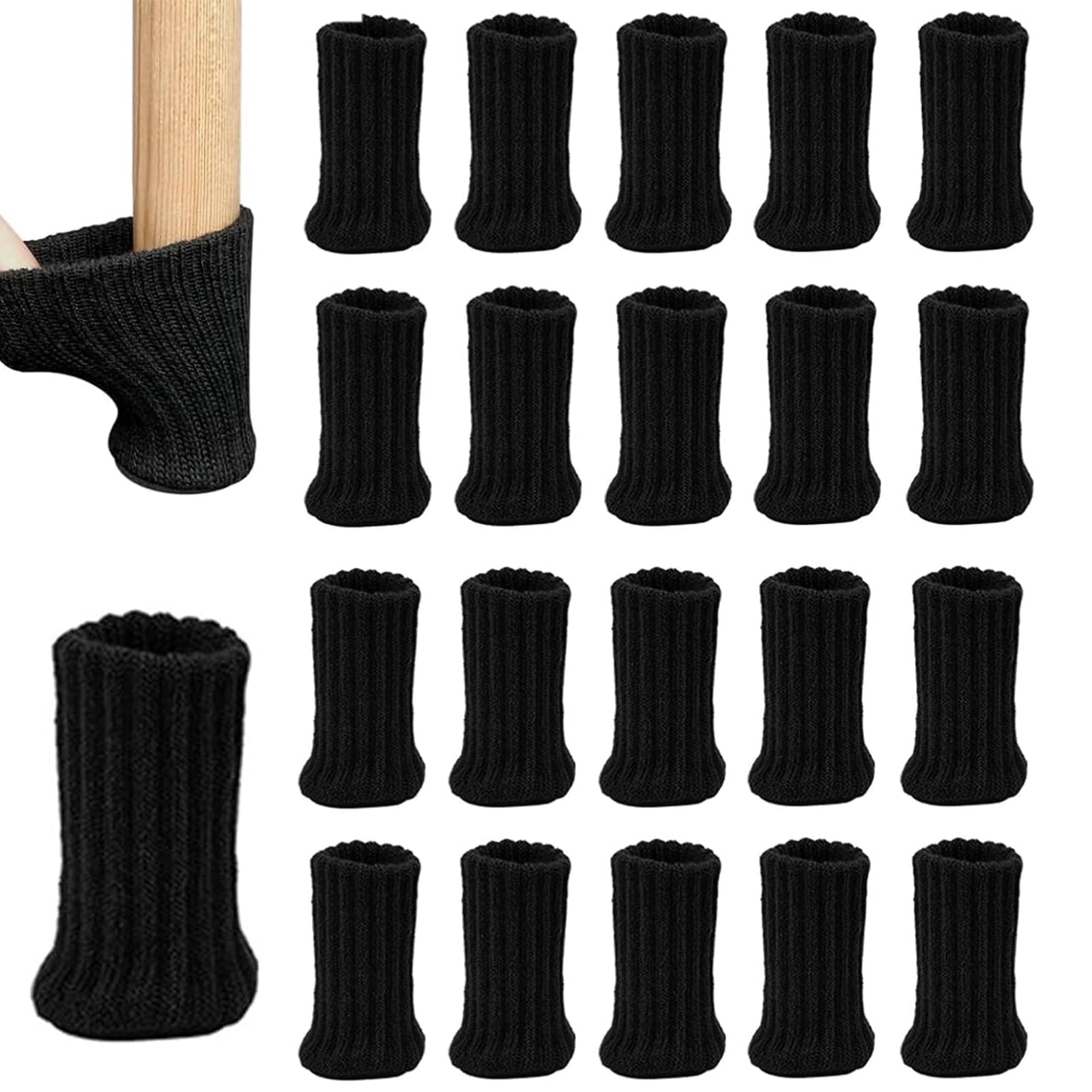 Chair Leg Socks with Felt Pads, chair socks,High Elastic Knitted Furniture Booties, Non-Slip Thick Floor Protectors for Furniture, Chair Leg Floor Protectors Set, 20PCS (Black, 3.5cm x 6.5cm)