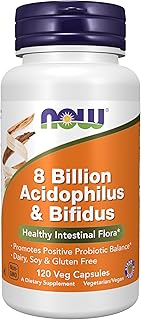 NOW Foods Supplements, 8 Billion Acidophilus & Bifidus, Dairy, Soy and Gluten Free, Strain Verified, 120 Veg Capsules