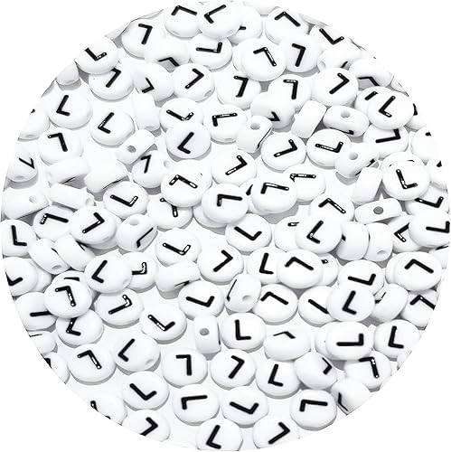 Cuentas redondas de letras acrílicas de 0.157 x 0.276 pulgadas (0.157 x 0.276 in), L para hacer pulseras, llavero, joyería, bricolaje, 1